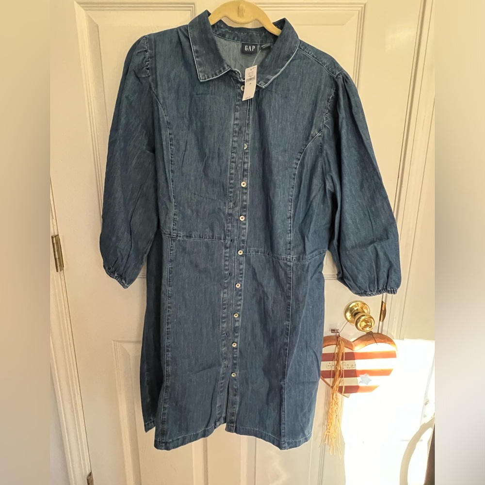 Gap Organic Cotton Puff Sleeve Denim Mini Dress nwt - Picture 5 of 6